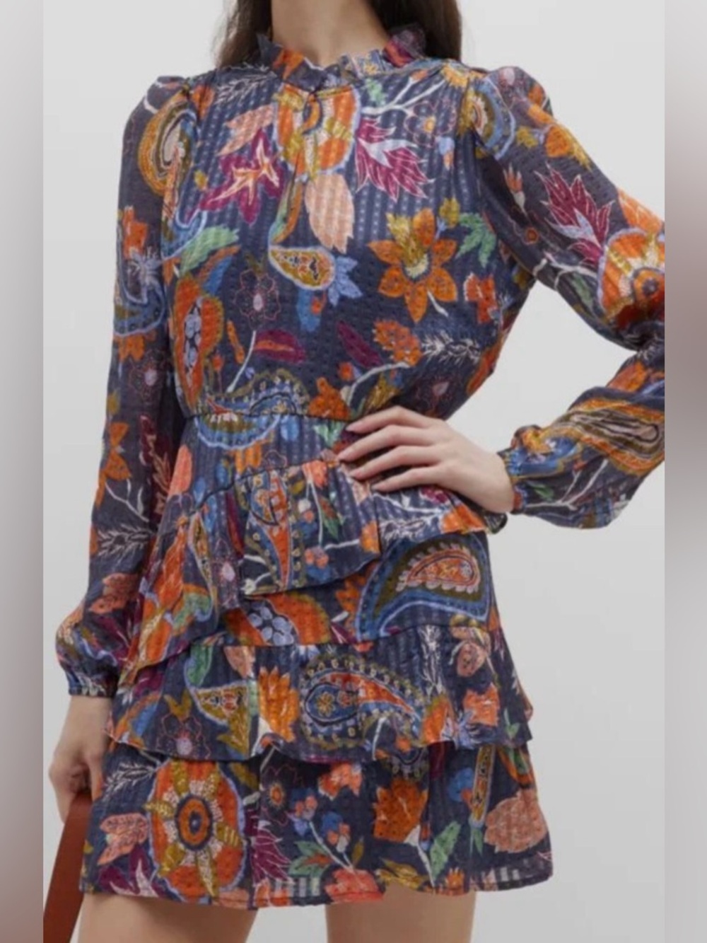 Marie Oliver Alana Silk Blend Floral Paisley Tiered Mini Dress Size Medium
